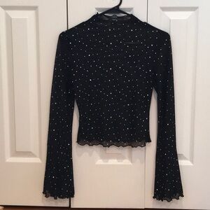 Black Mesh Rhinestone top with lettuce trim